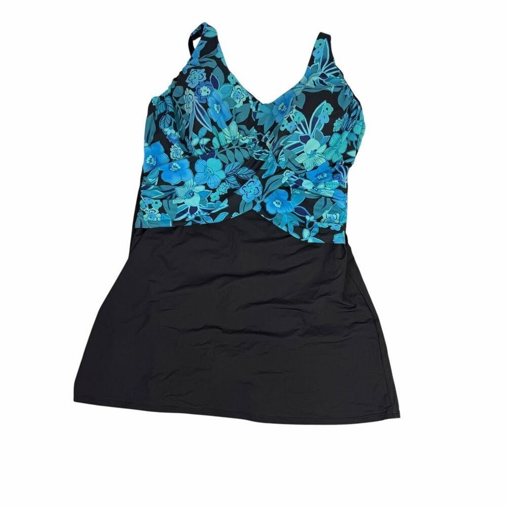 Lands End Womens 16W DDD Swim Dress Blue Black